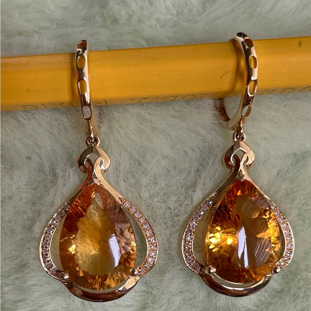 18K Yellow Gold Citrine & Diamond Earrings